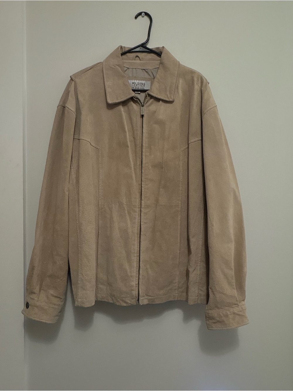 Vintage Wilsons Leather Suede Zip Jacket in Beige Tan